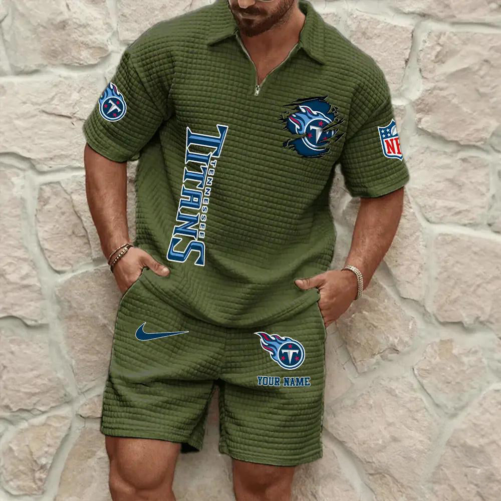Tennessee Titans Men’s Waffle Pattern Half Zipper Shirt And Shorts AZBT2DWSS000191