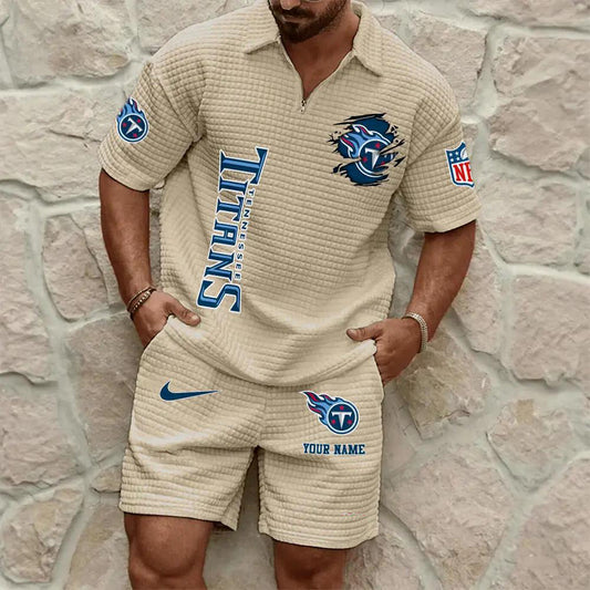 Tennessee Titans Men’s Waffle Pattern Half Zipper Shirt And Shorts AZBT2DWSS000191