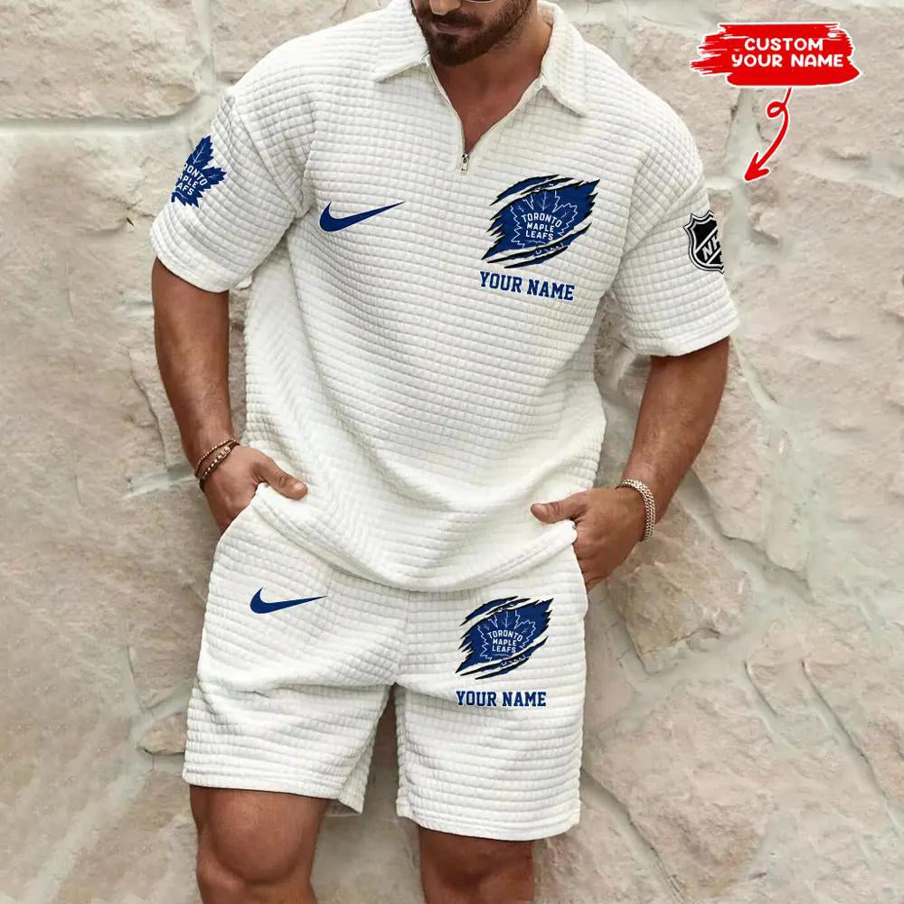 Toronto Maple Leafs Men’s Waffle Pattern Half Zipper Shirt And Shorts AZBT2DWSS000192