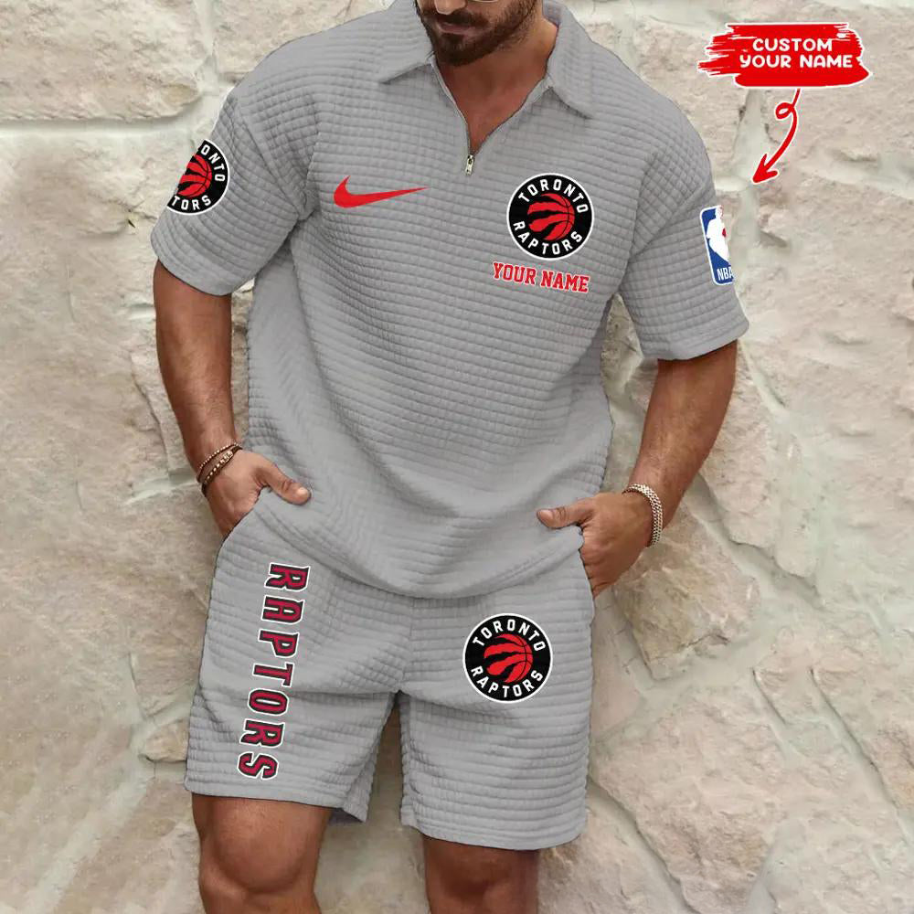Toronto Raptors Men’s Waffle Pattern Half Zipper Shirt And Shorts AZBT2DWSS000193