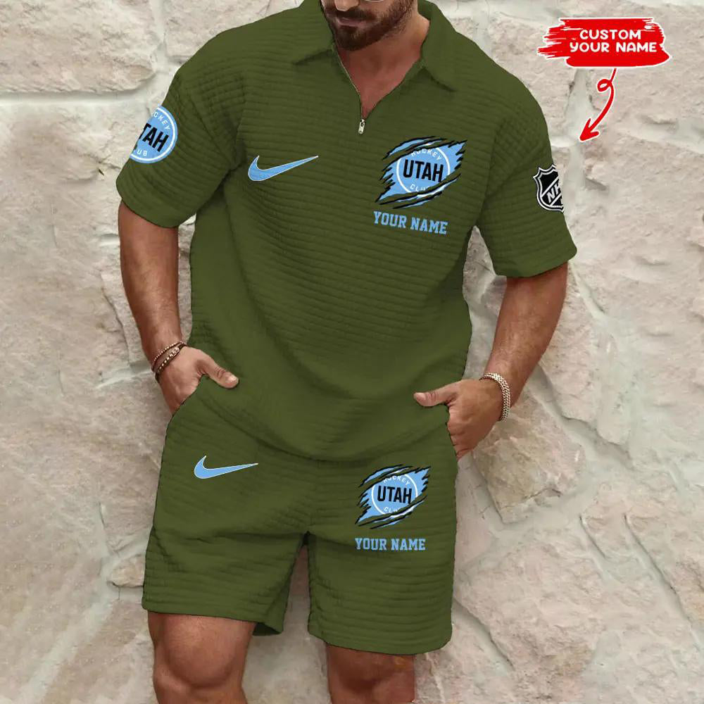 Utah Hockey Club Men’s Waffle Pattern Half Zipper Shirt And Shorts AZBT2DWSS000194