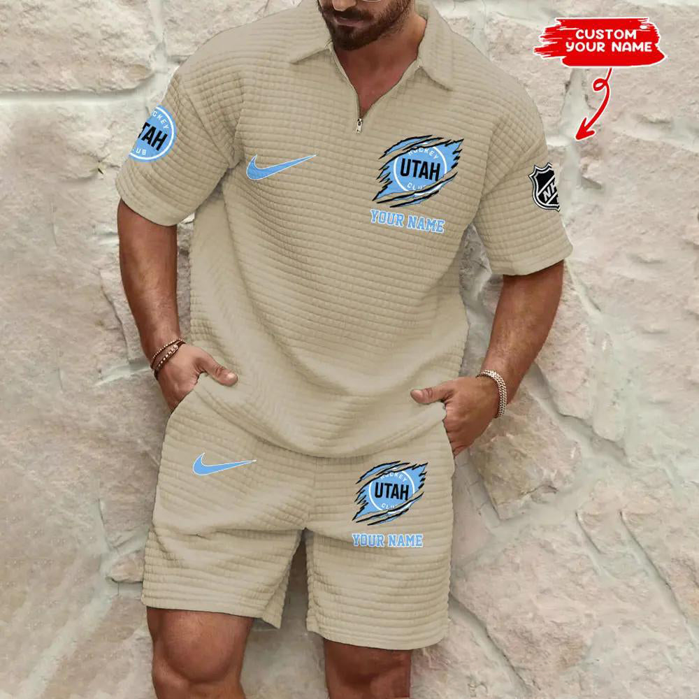 Utah Hockey Club Men’s Waffle Pattern Half Zipper Shirt And Shorts AZBT2DWSS000194