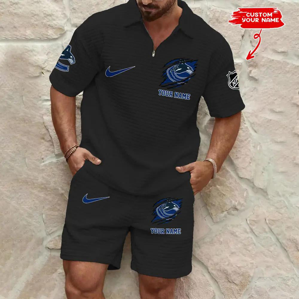 Vancouver Canucks Men’s Waffle Pattern Half Zipper Shirt And Shorts AZBT2DWSS000196