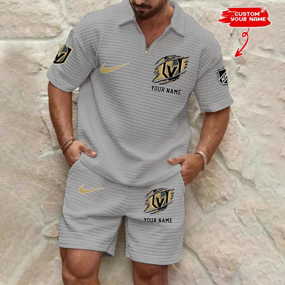 Vegas Golden Knights Men’s Waffle Pattern Half Zipper Shirt And Shorts AZBT2DWSS000197