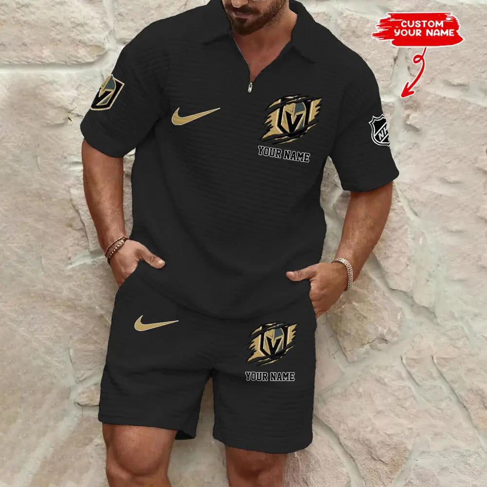 Vegas Golden Knights Men’s Waffle Pattern Half Zipper Shirt And Shorts AZBT2DWSS000197