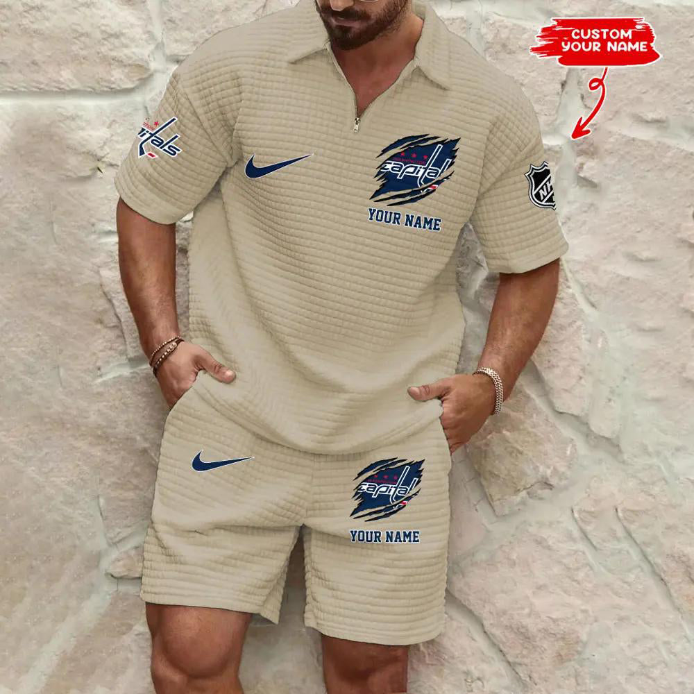 Washington Capitals Men’s Waffle Pattern Half Zipper Shirt And Shorts AZBT2DWSS000198