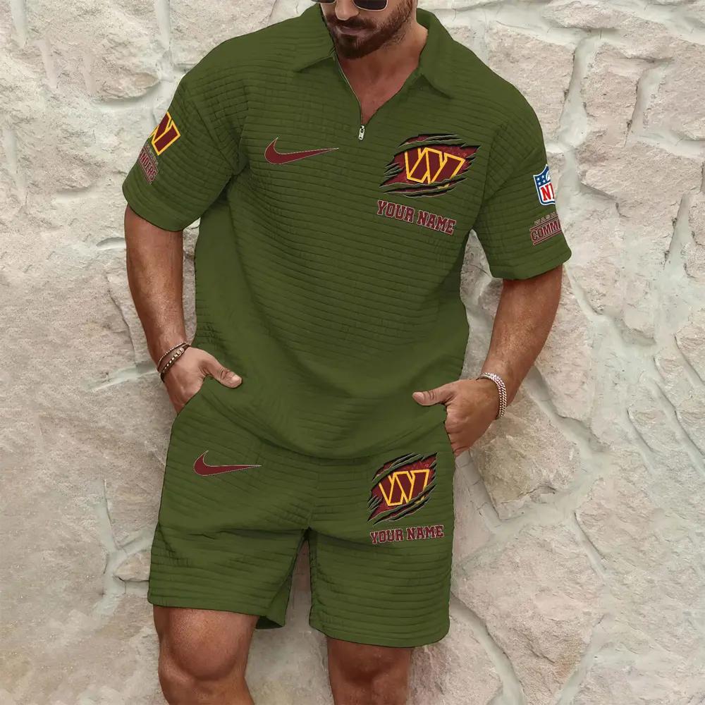 Washington Commanders Men’s Waffle Pattern Half Zipper Shirt And Shorts AZBT2DWSS000199