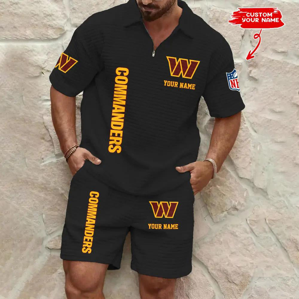 Washington Commanders Men’s Waffle Pattern Half Zipper Shirt And Shorts AZBT2DWSS000200
