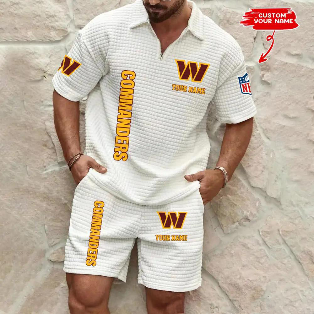 Washington Commanders Men’s Waffle Pattern Half Zipper Shirt And Shorts AZBT2DWSS000200