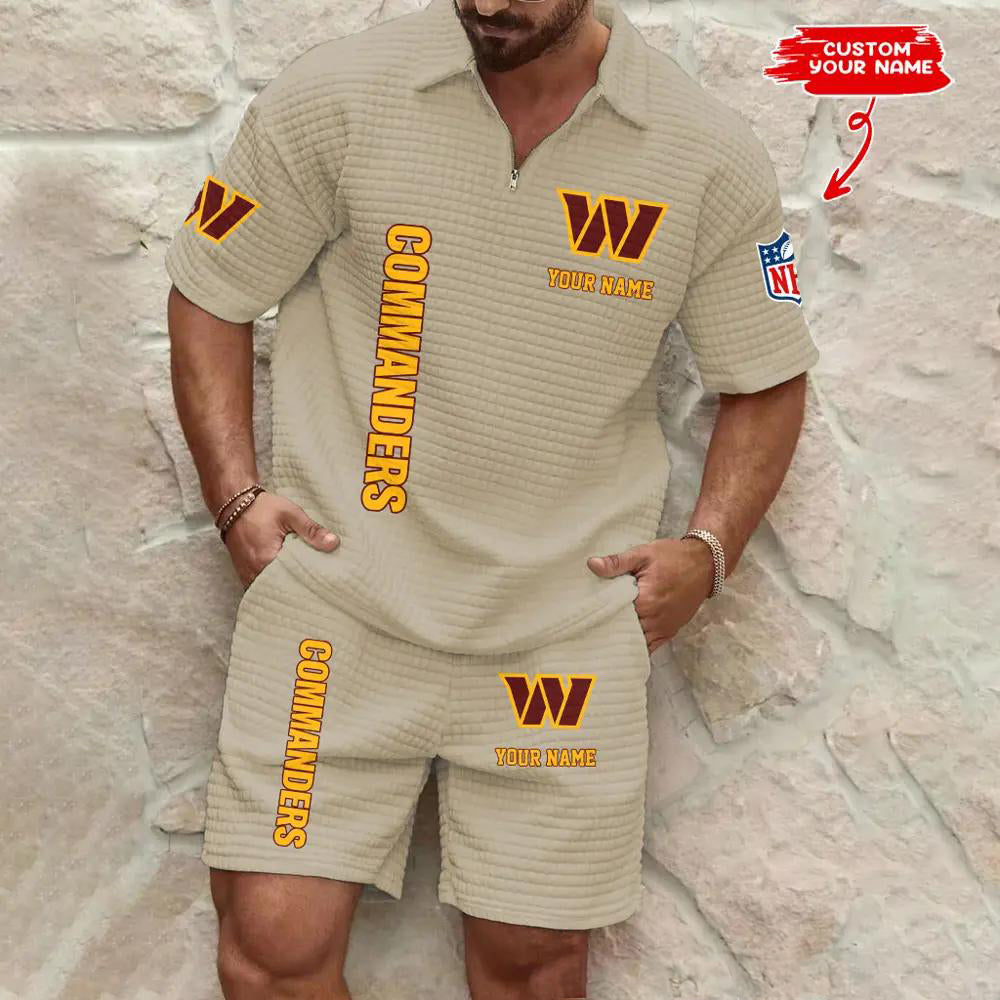 Washington Commanders Men’s Waffle Pattern Half Zipper Shirt And Shorts AZBT2DWSS000200