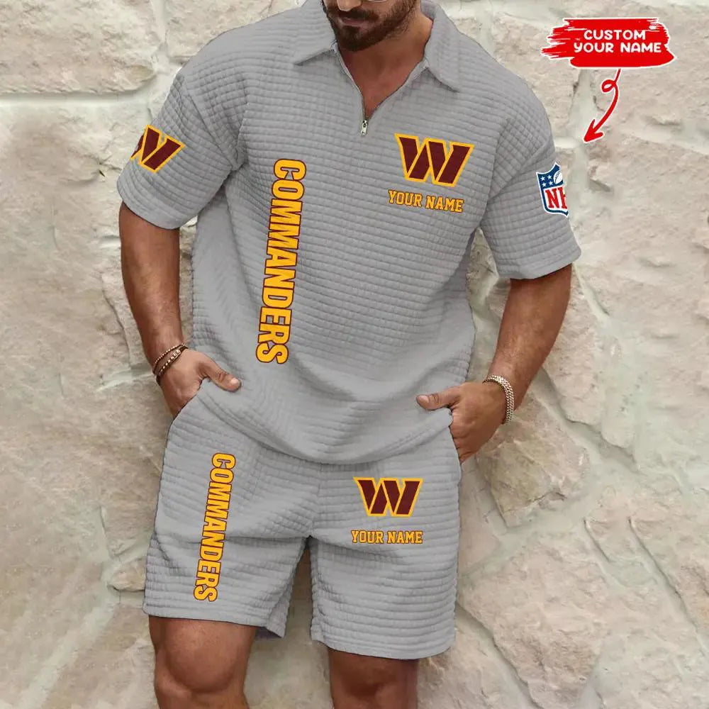 Washington Commanders Men’s Waffle Pattern Half Zipper Shirt And Shorts AZBT2DWSS000200