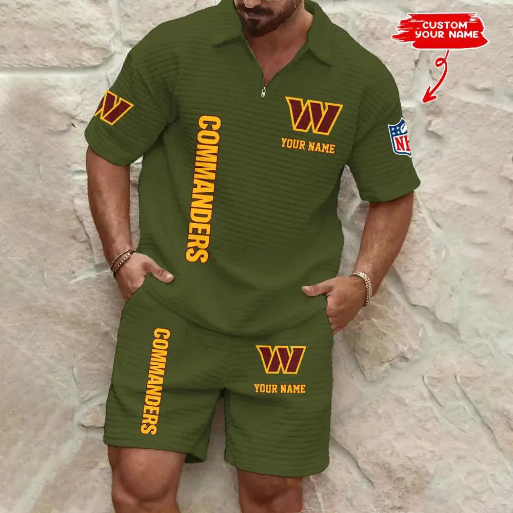 Washington Commanders Men’s Waffle Pattern Half Zipper Shirt And Shorts AZBT2DWSS000200