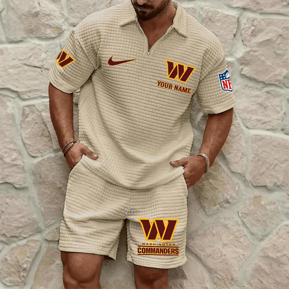 Washington Commanders Men’s Waffle Pattern Half Zipper Shirt And Shorts AZBT2DWSS000201