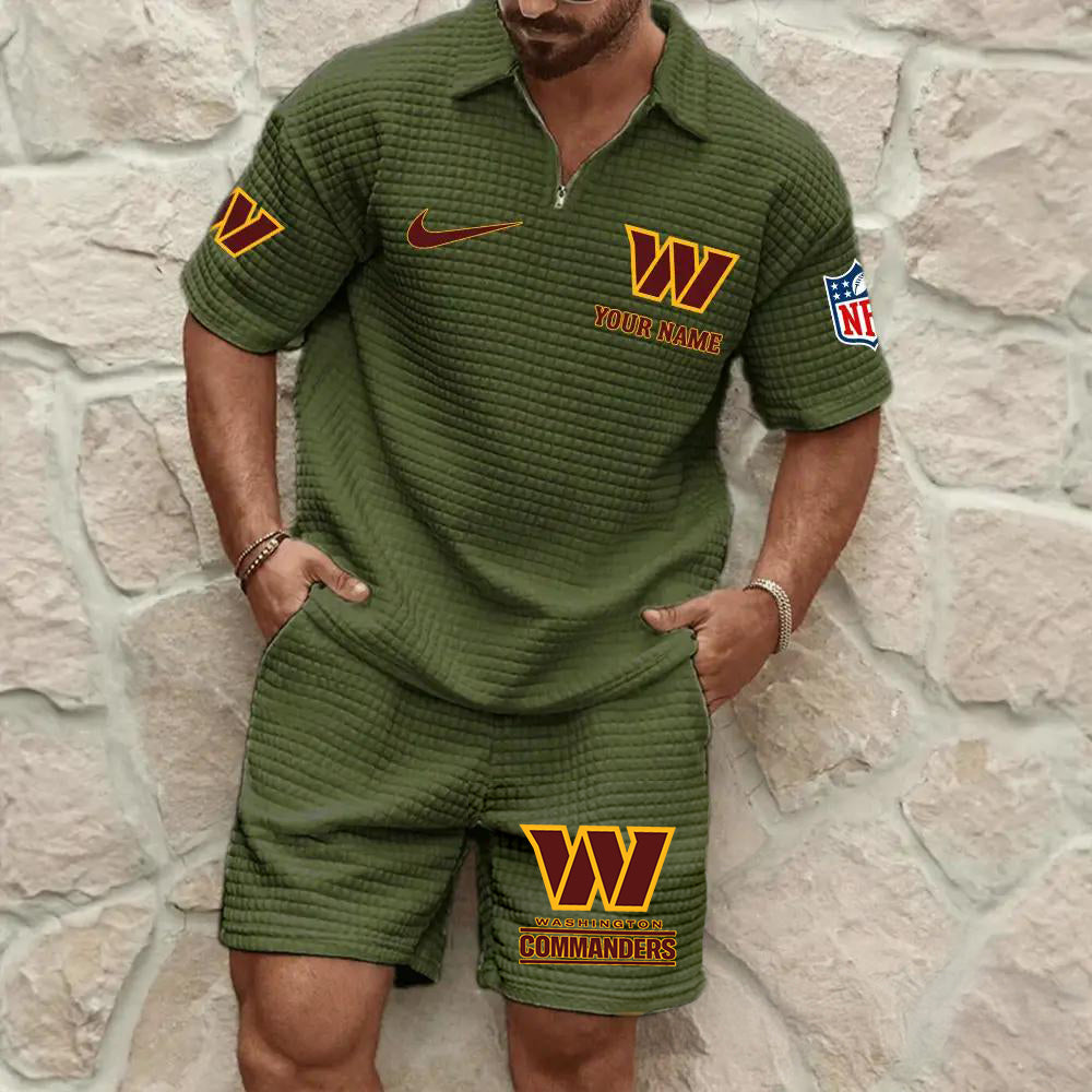 Washington Commanders Men’s Waffle Pattern Half Zipper Shirt And Shorts AZBT2DWSS000201