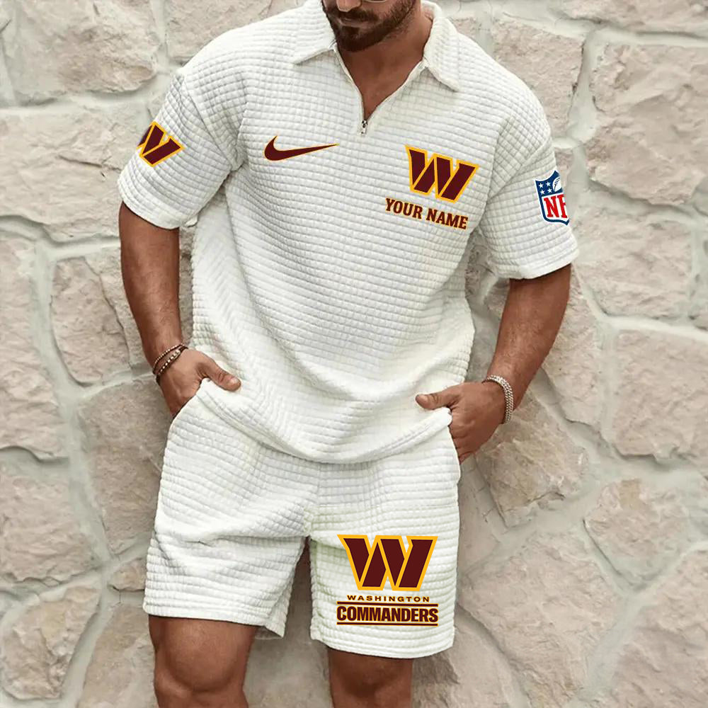 Washington Commanders Men’s Waffle Pattern Half Zipper Shirt And Shorts AZBT2DWSS000201