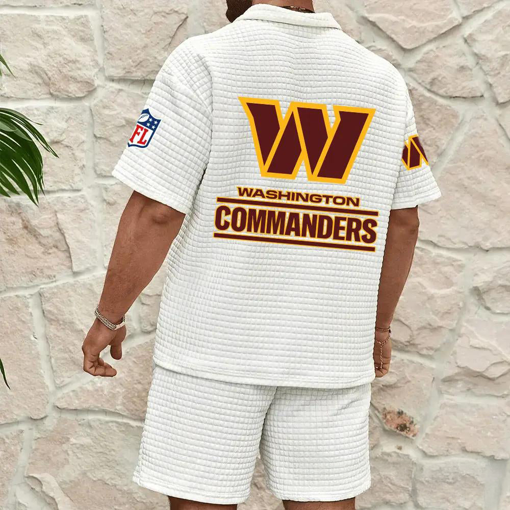 Washington Commanders Men’s Waffle Pattern Half Zipper Shirt And Shorts AZBT2DWSS000201