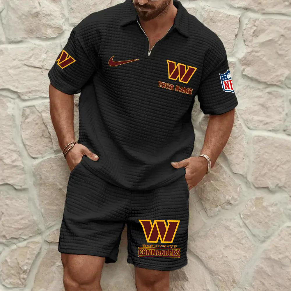 Washington Commanders Men’s Waffle Pattern Half Zipper Shirt And Shorts AZBT2DWSS000201