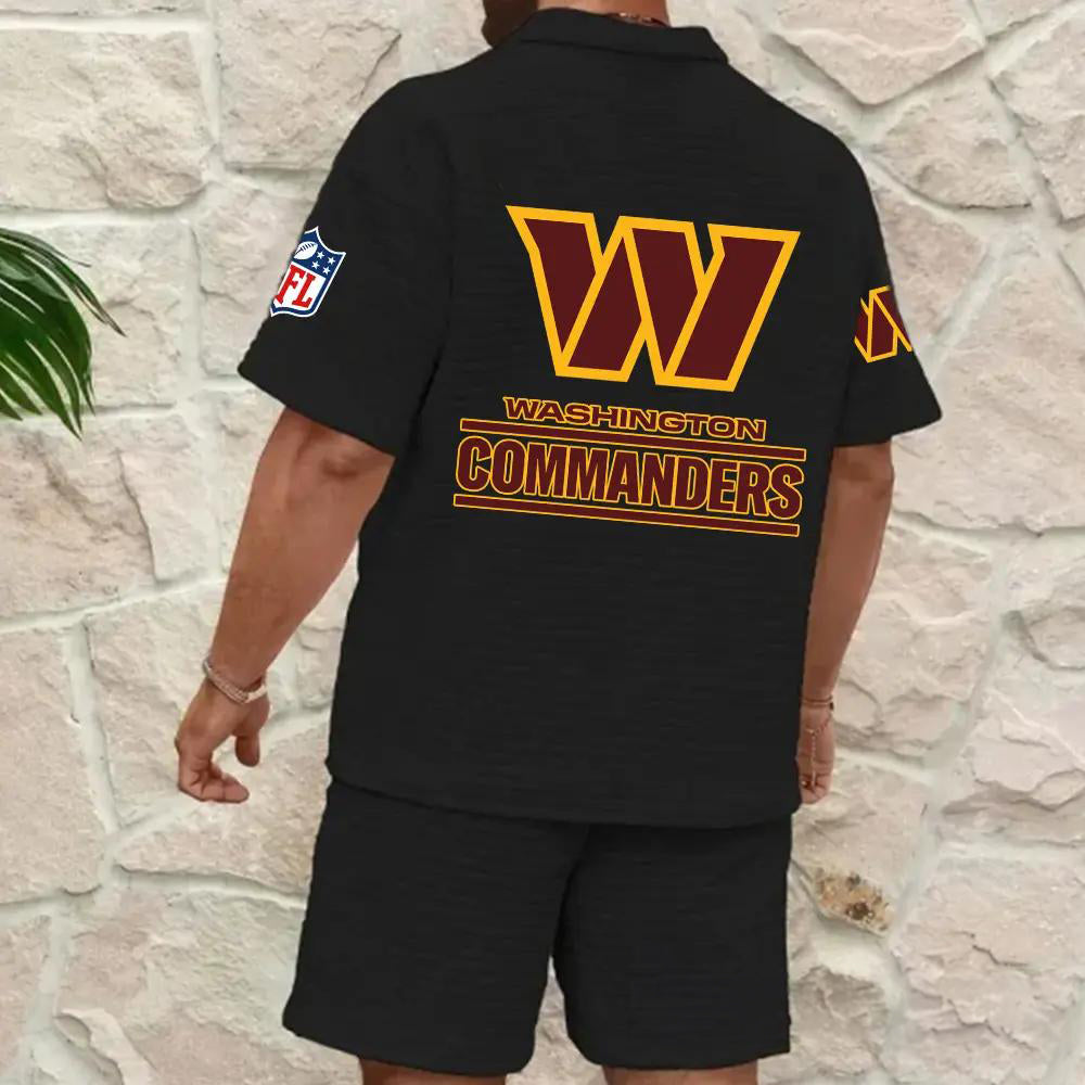 Washington Commanders Men’s Waffle Pattern Half Zipper Shirt And Shorts AZBT2DWSS000201