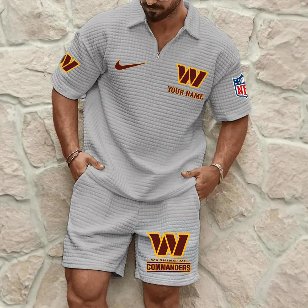 Washington Commanders Men’s Waffle Pattern Half Zipper Shirt And Shorts AZBT2DWSS000201