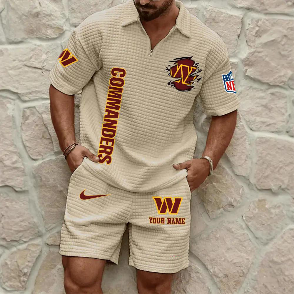 Washington Commanders Men’s Waffle Pattern Half Zipper Shirt And Shorts AZBT2DWSS000202