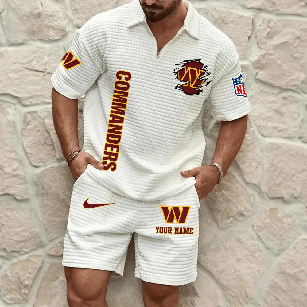 Washington Commanders Men’s Waffle Pattern Half Zipper Shirt And Shorts AZBT2DWSS000202