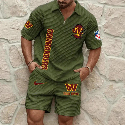 Washington Commanders Men’s Waffle Pattern Half Zipper Shirt And Shorts AZBT2DWSS000202