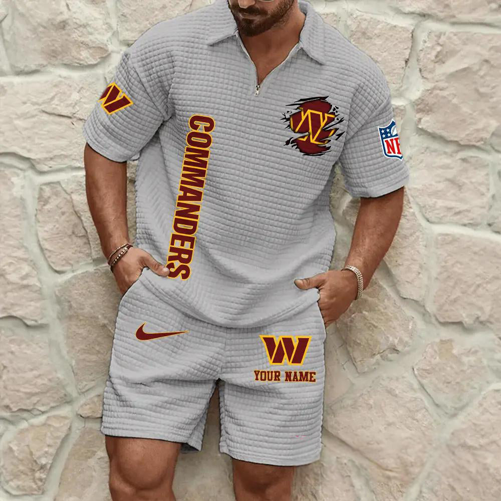 Washington Commanders Men’s Waffle Pattern Half Zipper Shirt And Shorts AZBT2DWSS000202