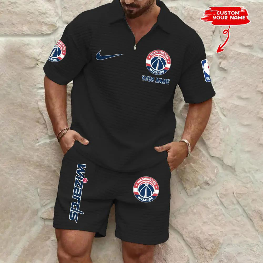Washington Wizards Men’s Waffle Pattern Half Zipper Shirt And Shorts AZBT2DWSS000203