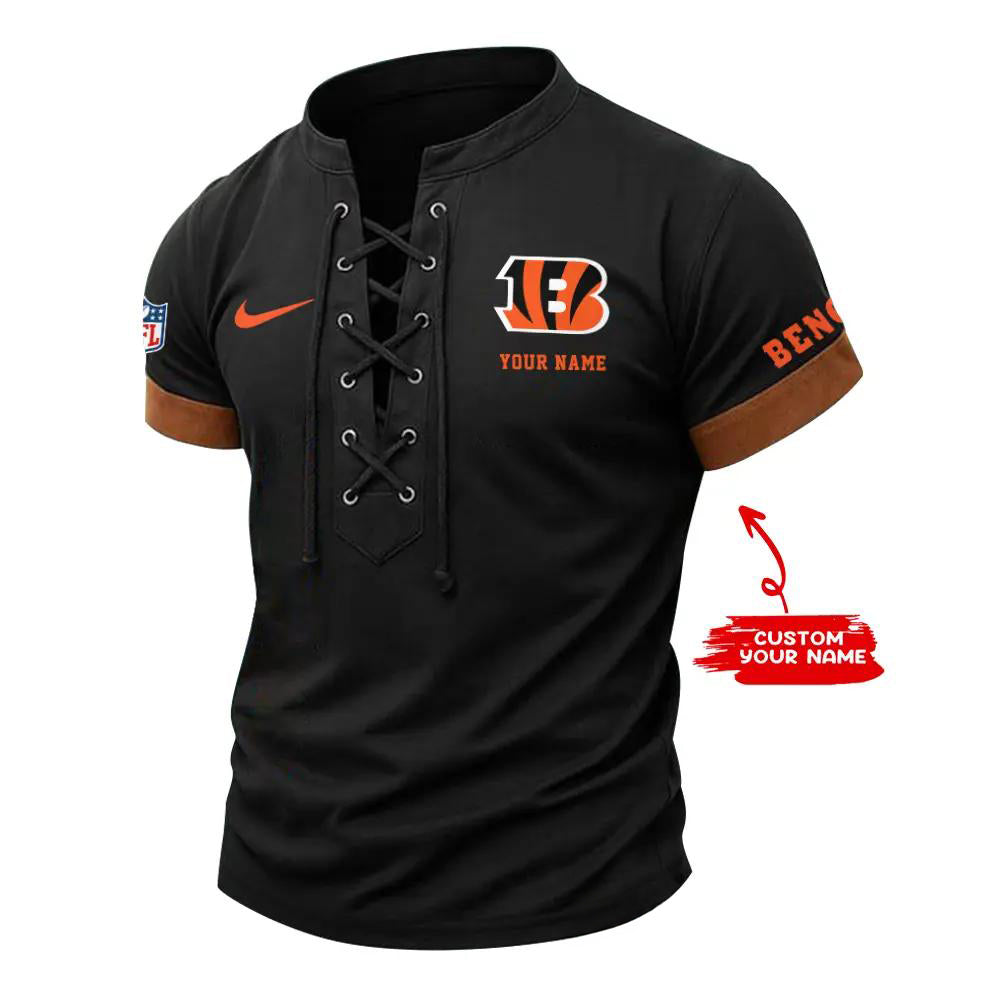 Cincinnati Bengals Retro Lace-up Short Sleeve T-shirt New Trending 2025 AZBTLUTS000003