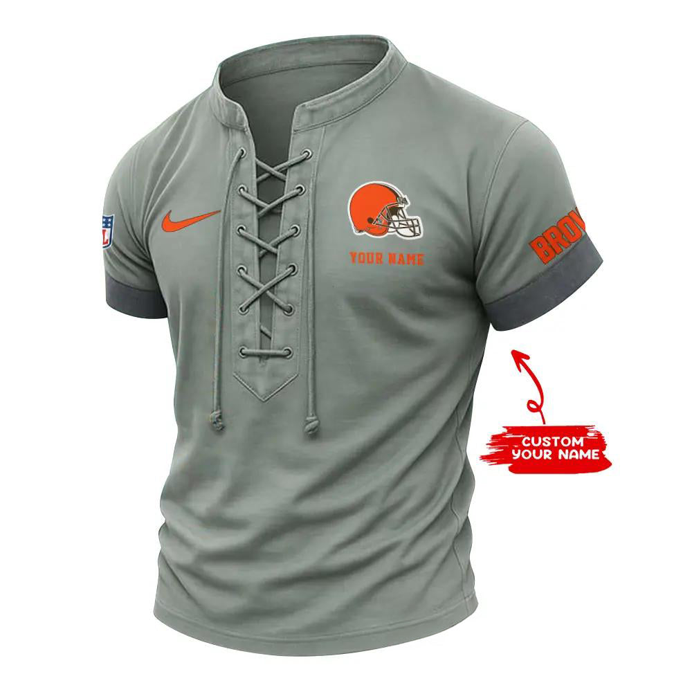 Cleveland Browns Retro Lace-up Short Sleeve T-shirt New Trending 2025 AZBTLUTS000007