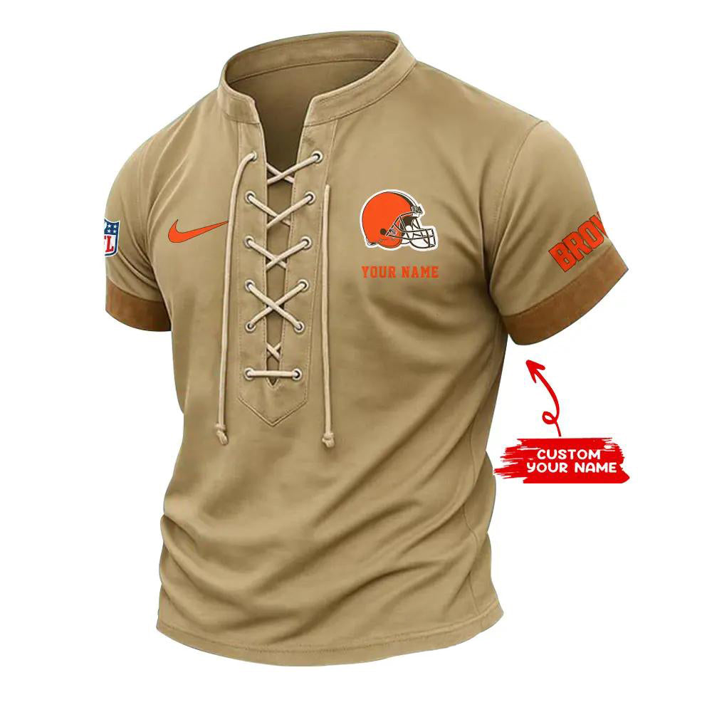 Cleveland Browns Retro Lace-up Short Sleeve T-shirt New Trending 2025 AZBTLUTS000007