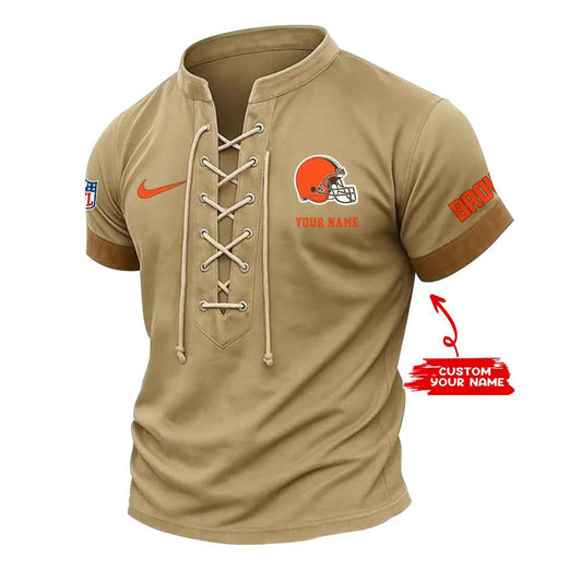 Cleveland Browns Retro Lace-up Short Sleeve T-shirt New Trending 2025 AZBTLUTS000007