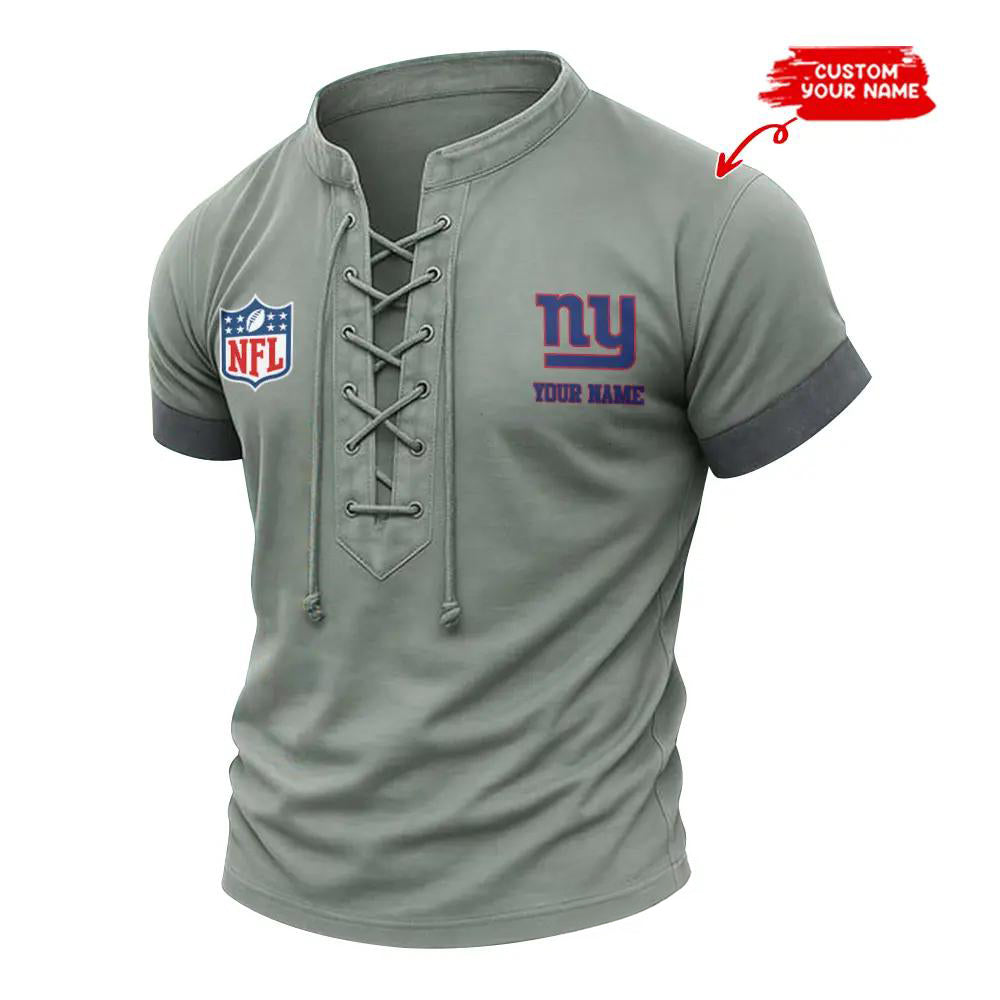 New York Giants Retro Lace-up Short Sleeve T-shirt New Trending 2025 AZBTLUTS000008