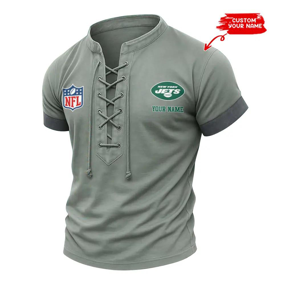 New York Jets Retro Lace-up Short Sleeve T-shirt New Trending 2025 AZBTLUTS000009