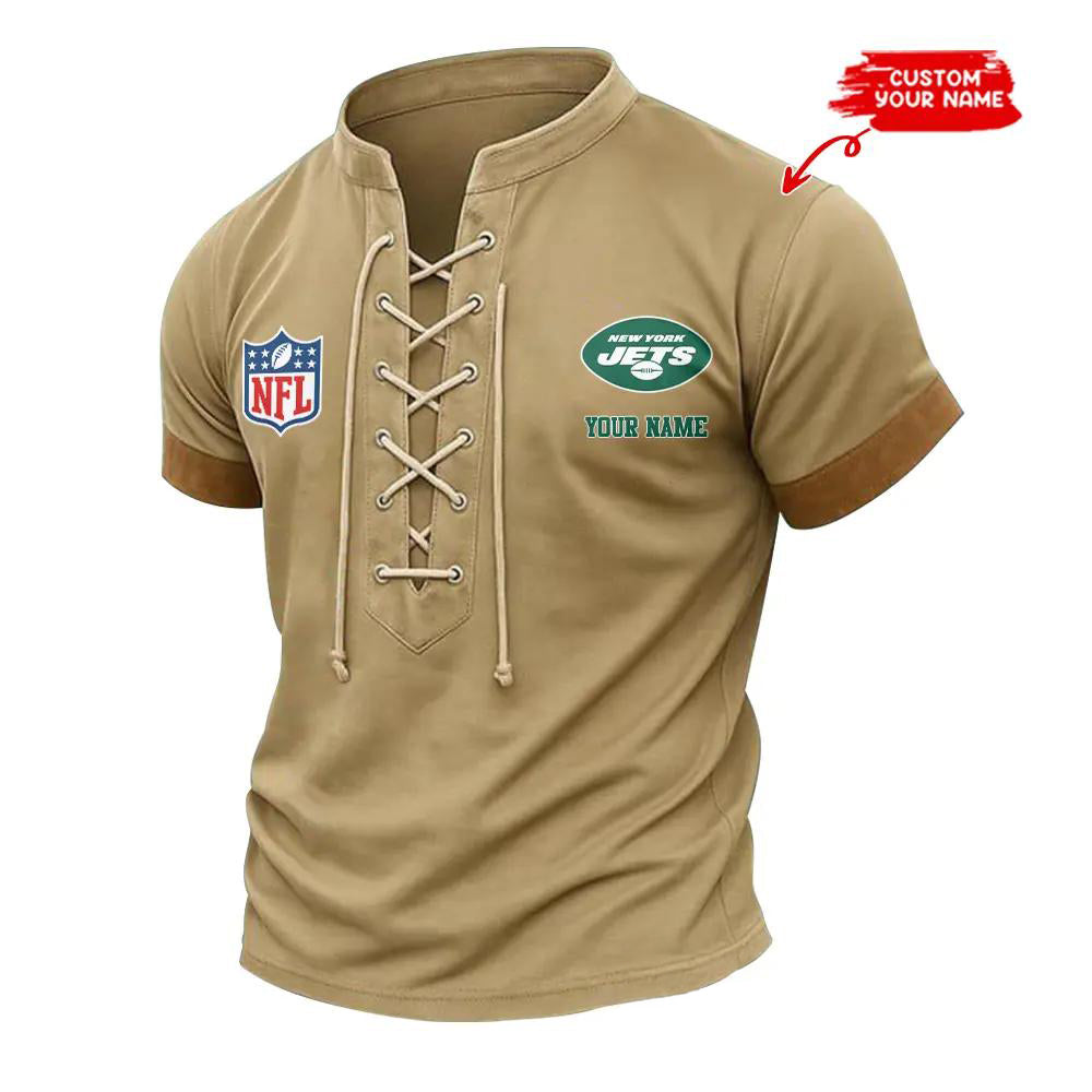 New York Jets Retro Lace-up Short Sleeve T-shirt New Trending 2025 AZBTLUTS000009