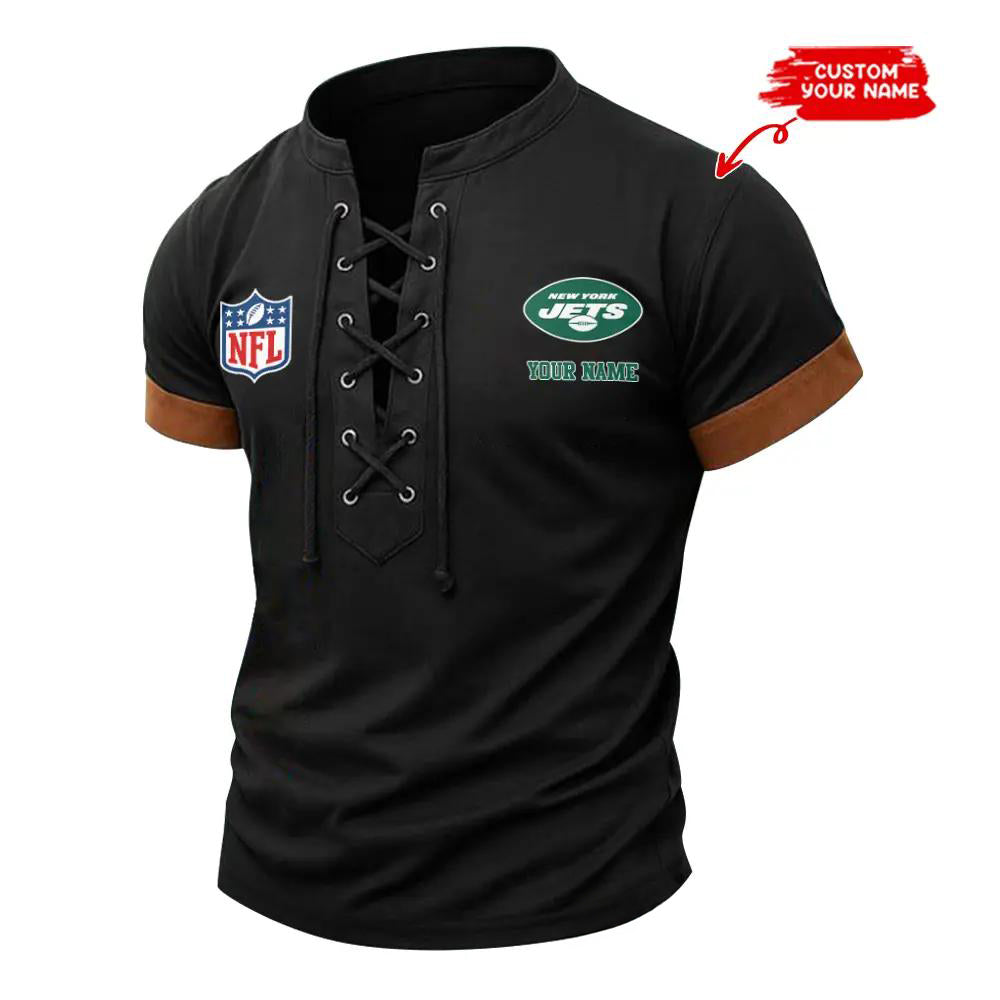 New York Jets Retro Lace-up Short Sleeve T-shirt New Trending 2025 AZBTLUTS000009
