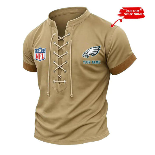 Philadelphia Eagles Retro Lace-up Short Sleeve T-shirt New Trending 2025 AZBTLUTS000010