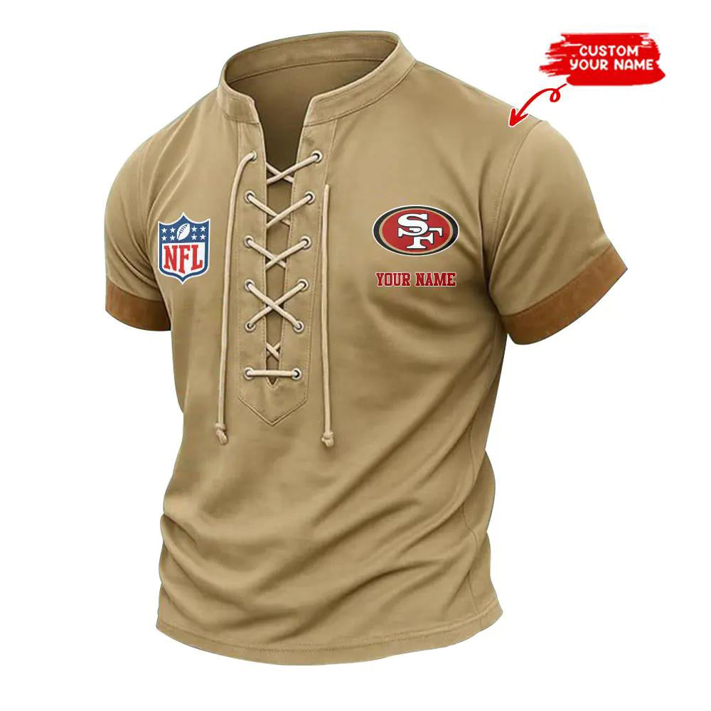 San Francisco 49ers Retro Lace-up Short Sleeve T-shirt New Trending 2025 AZBTLUTS000011