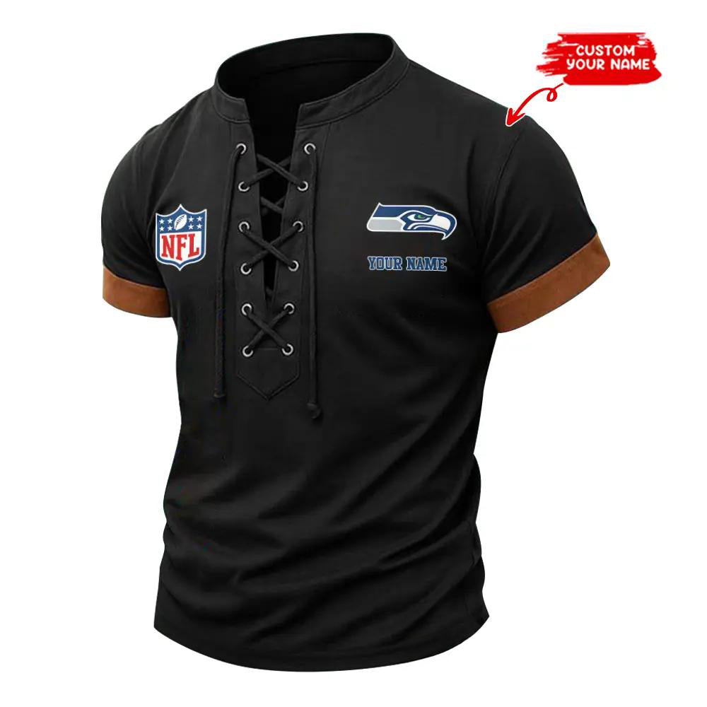 Seattle Seahawks Retro Lace-up Short Sleeve T-shirt New Trending 2025 AZBTLUTS000014