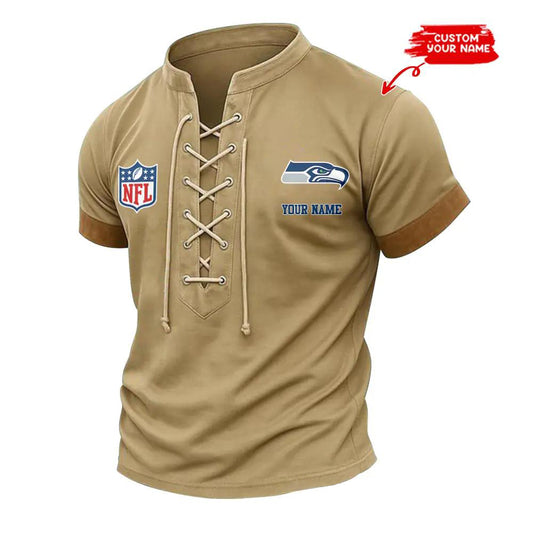 Seattle Seahawks Retro Lace-up Short Sleeve T-shirt New Trending 2025 AZBTLUTS000014