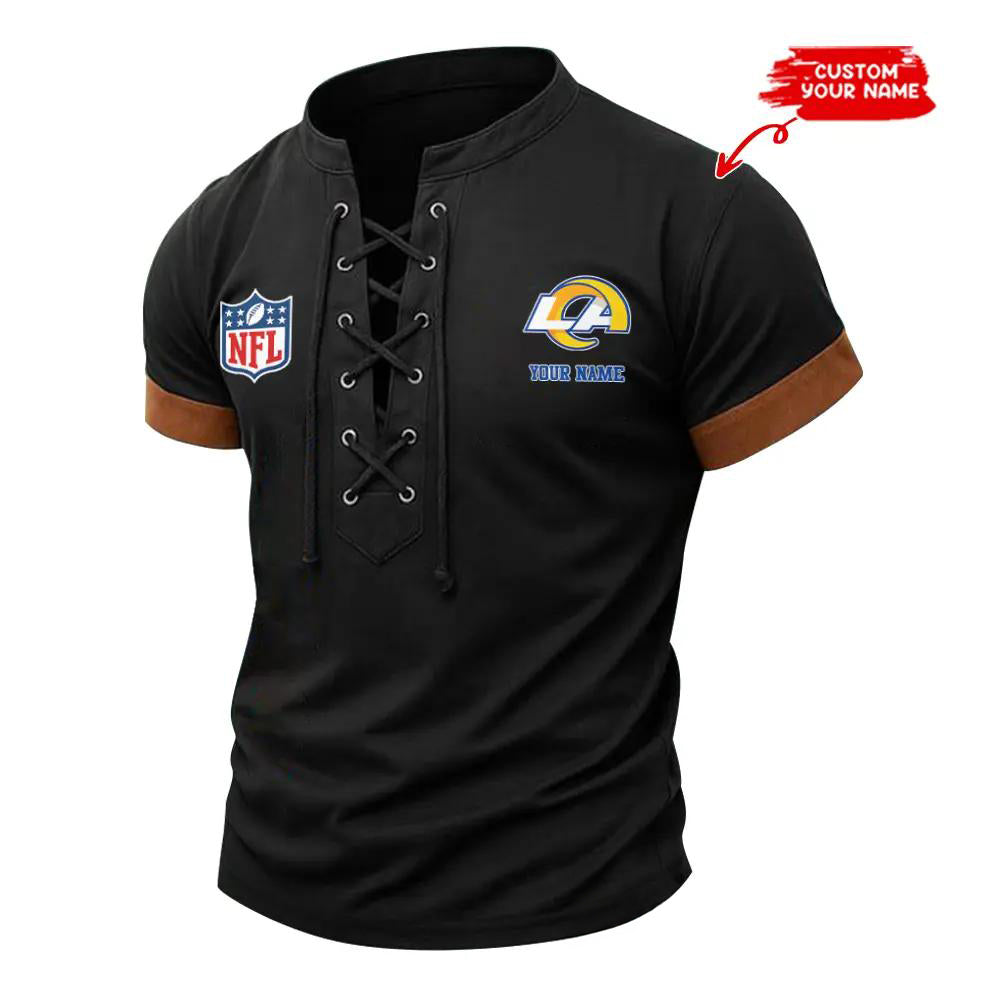 Los Angeles Rams Retro Lace-up Short Sleeve T-shirt New Trending 2025 AZBTLUTS000015