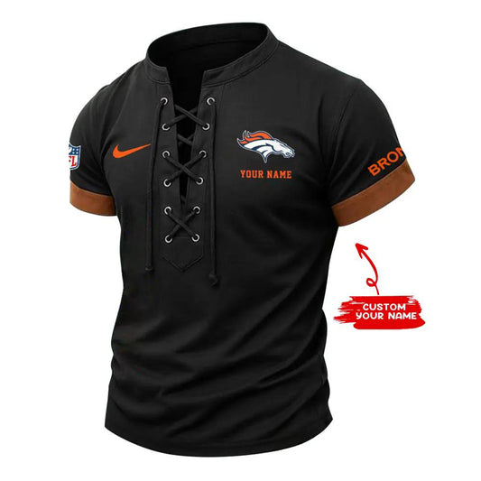 Denver Broncos Retro Lace-up Short Sleeve T-shirt New Trending 2025 AZBTLUTS000016