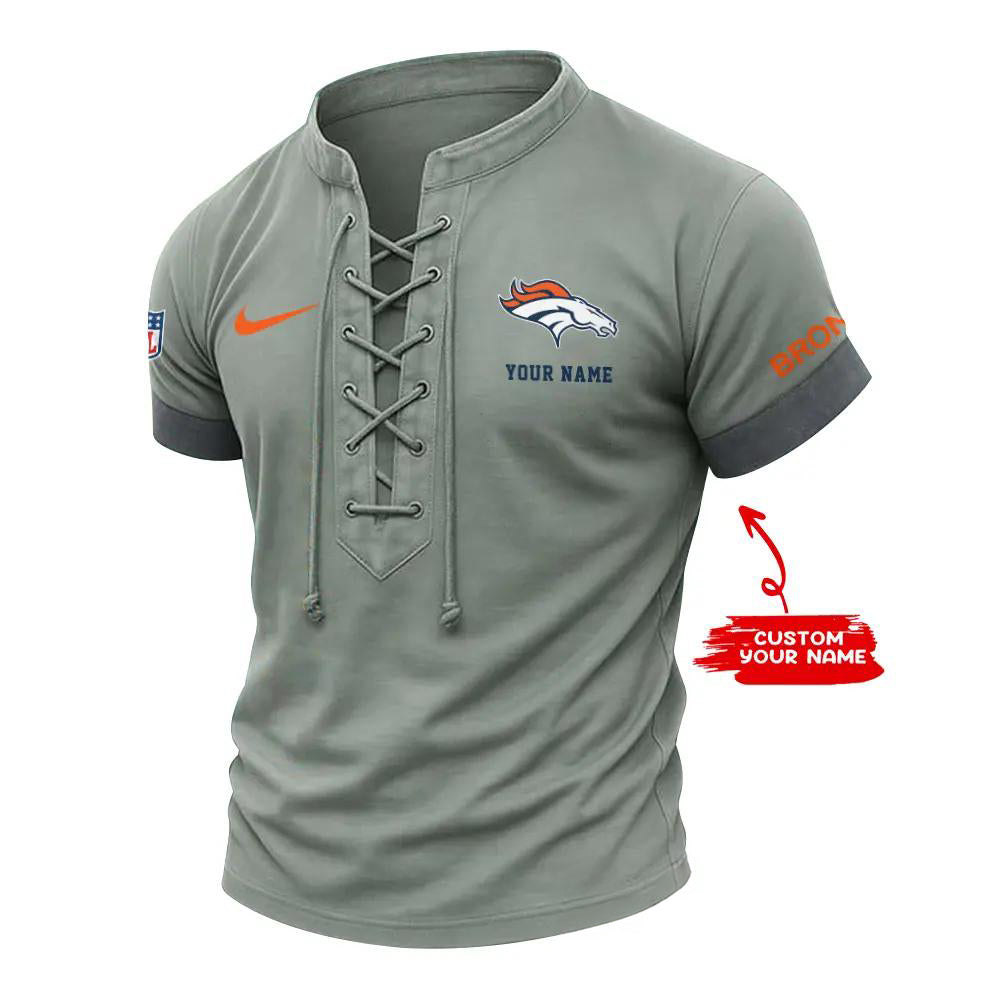 Denver Broncos Retro Lace-up Short Sleeve T-shirt New Trending 2025 AZBTLUTS000016