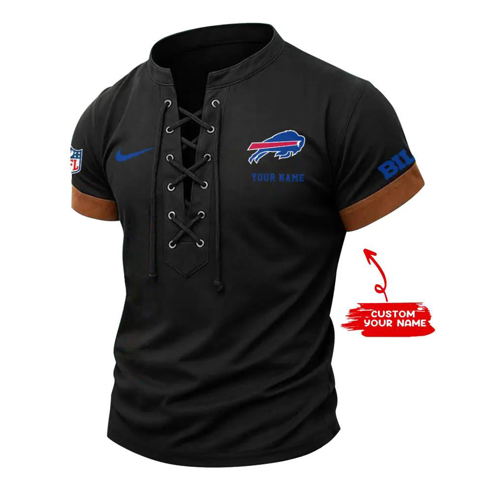 Buffalo Bills Retro Lace-up Short Sleeve T-shirt New Trending 2025 AZBTLUTS000018