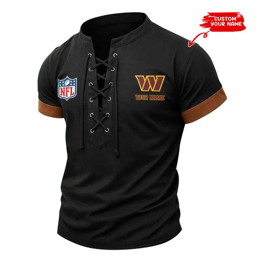 Washington Commanders Retro Lace-up Short Sleeve T-shirt New Trending 2025 AZBTLUTS000019