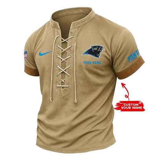 Carolina Panthers Retro Lace-up Short Sleeve T-shirt New Trending 2025 AZBTLUTS000020