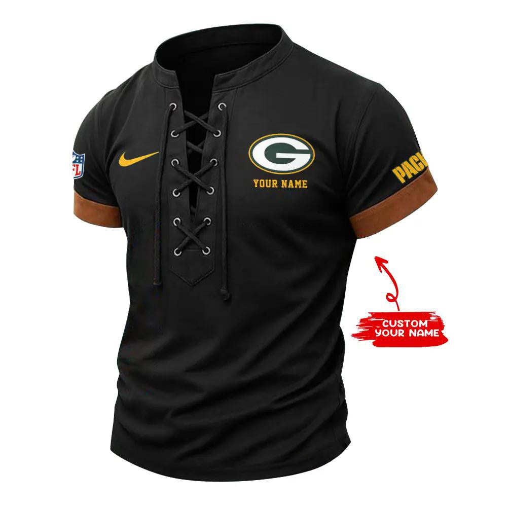 Green Bay Packers Retro Lace-up Short Sleeve T-shirt New Trending 2025 AZBTLUTS000021