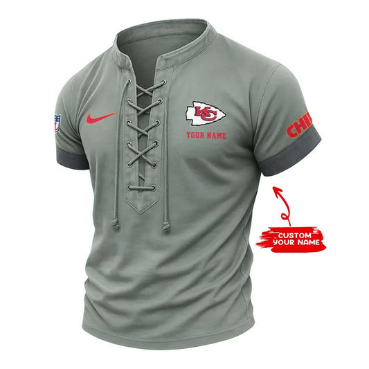 Kansas City Chiefs Retro Lace-up Short Sleeve T-shirt New Trending 2025 AZBTLUTS000026