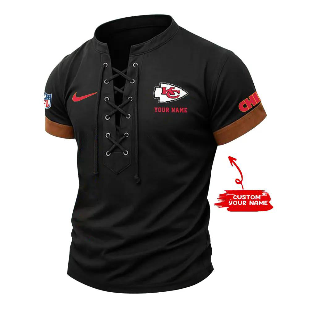 Kansas City Chiefs Retro Lace-up Short Sleeve T-shirt New Trending 2025 AZBTLUTS000026