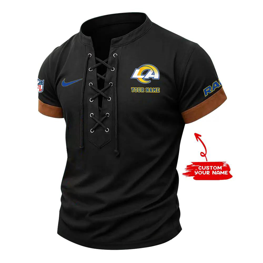Los Angeles Rams Retro Lace-up Short Sleeve T-shirt New Trending 2025 AZBTLUTS000029